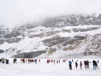 Tourists on Athabasca Glacier